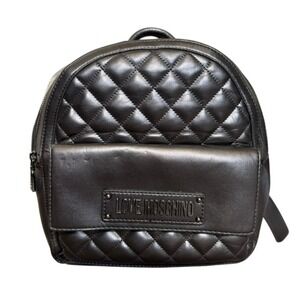 Love Moschino Quilted Faux Leather Backpack Metallic Silver‎
